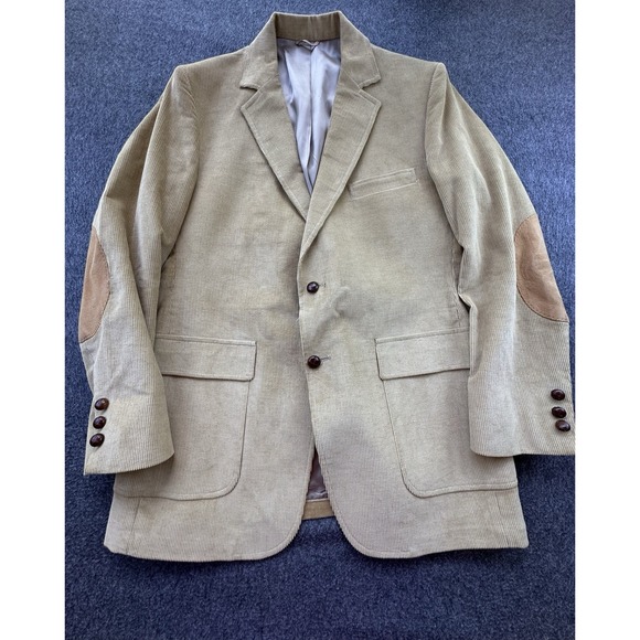 Anthonys Blazer Mens 42R Tan Corduroy Suit Jacket Elbow Patch Pockets Sport Coat - Picture 2 of 13